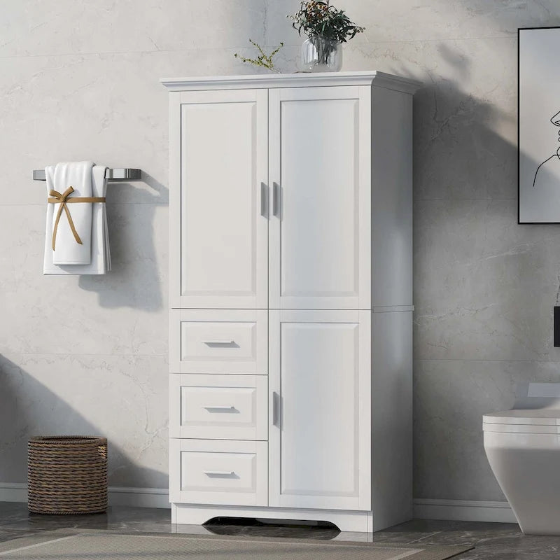 Meuble de rangement haut avec 3 tiroirs, étagère réglable et portes d'armoire