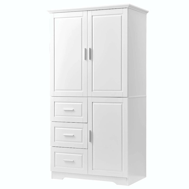Meuble de rangement haut avec 3 tiroirs, étagère réglable et portes d'armoire
