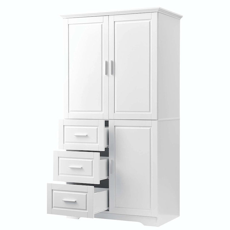 Meuble de rangement haut avec 3 tiroirs, étagère réglable et portes d'armoire
