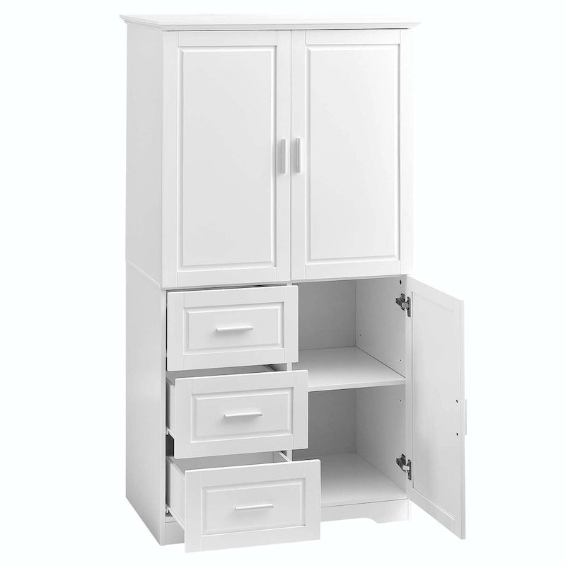 Meuble de rangement haut avec 3 tiroirs, étagère réglable et portes d'armoire