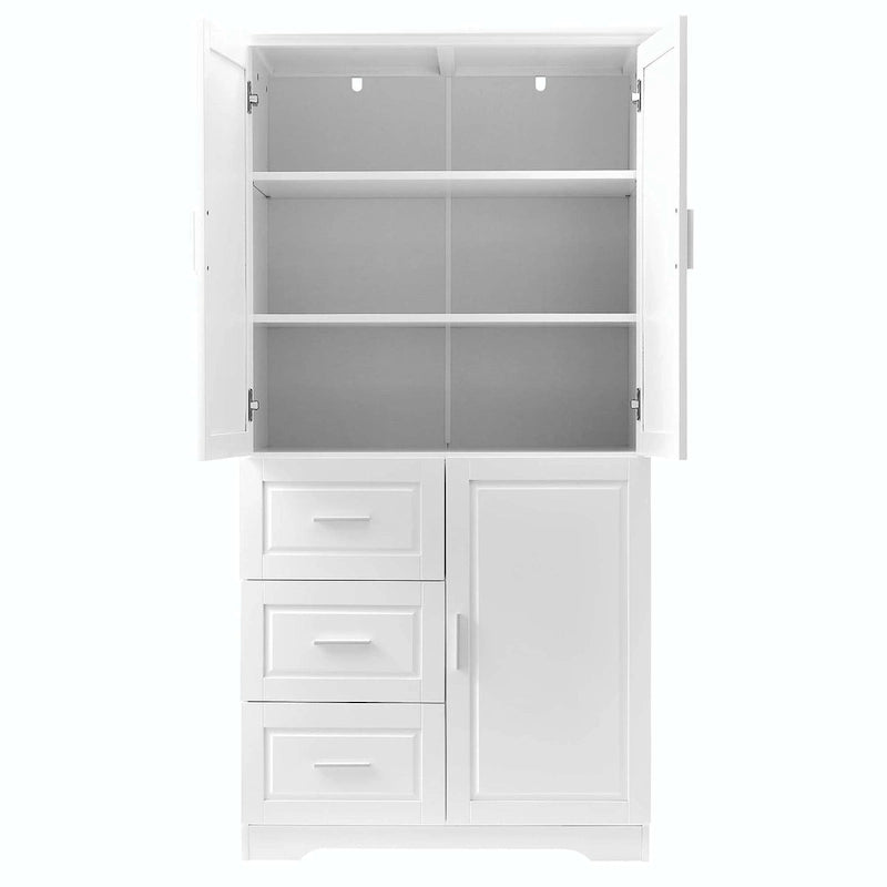 Meuble de rangement haut avec 3 tiroirs, étagère réglable et portes d'armoire
