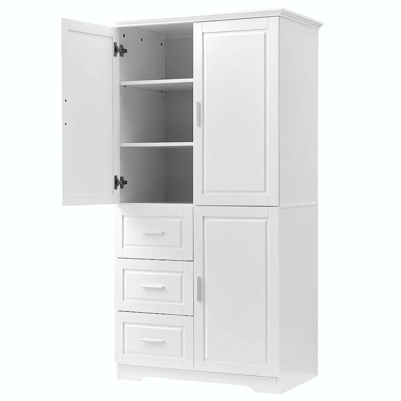 Meuble de rangement haut avec 3 tiroirs, étagère réglable et portes d'armoire