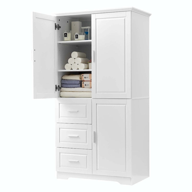 Meuble de rangement haut avec 3 tiroirs, étagère réglable et portes d'armoire