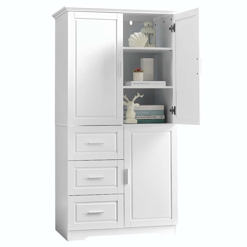 Meuble de rangement haut avec 3 tiroirs, étagère réglable et portes d'armoire