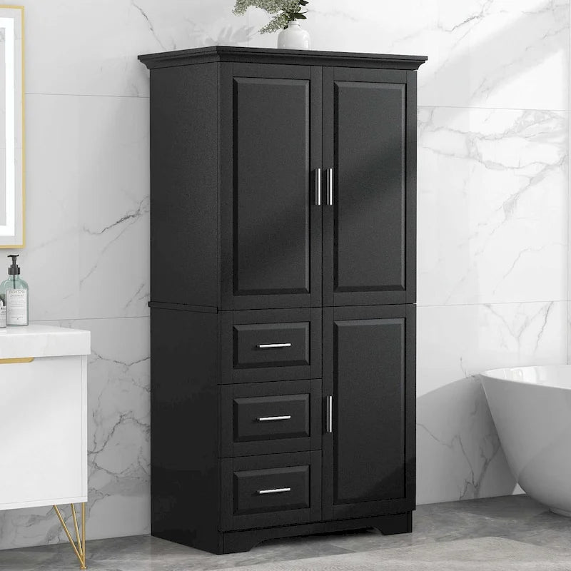 Meuble de rangement haut avec 3 tiroirs, étagère réglable et portes d'armoire