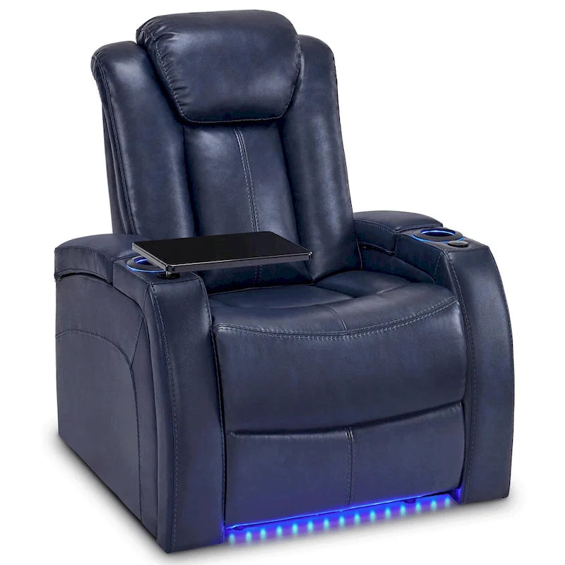 Fauteuil inclinable électrique avec appuie-tête réglable, éclairage LED et tablette pivotante
