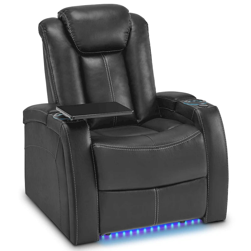 Fauteuil inclinable électrique avec appuie-tête réglable, éclairage LED et tablette pivotante