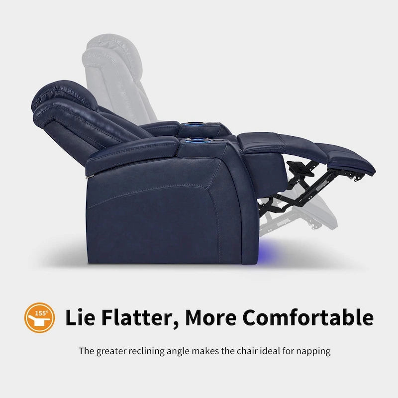 Fauteuil inclinable électrique avec appuie-tête réglable, éclairage LED et tablette pivotante