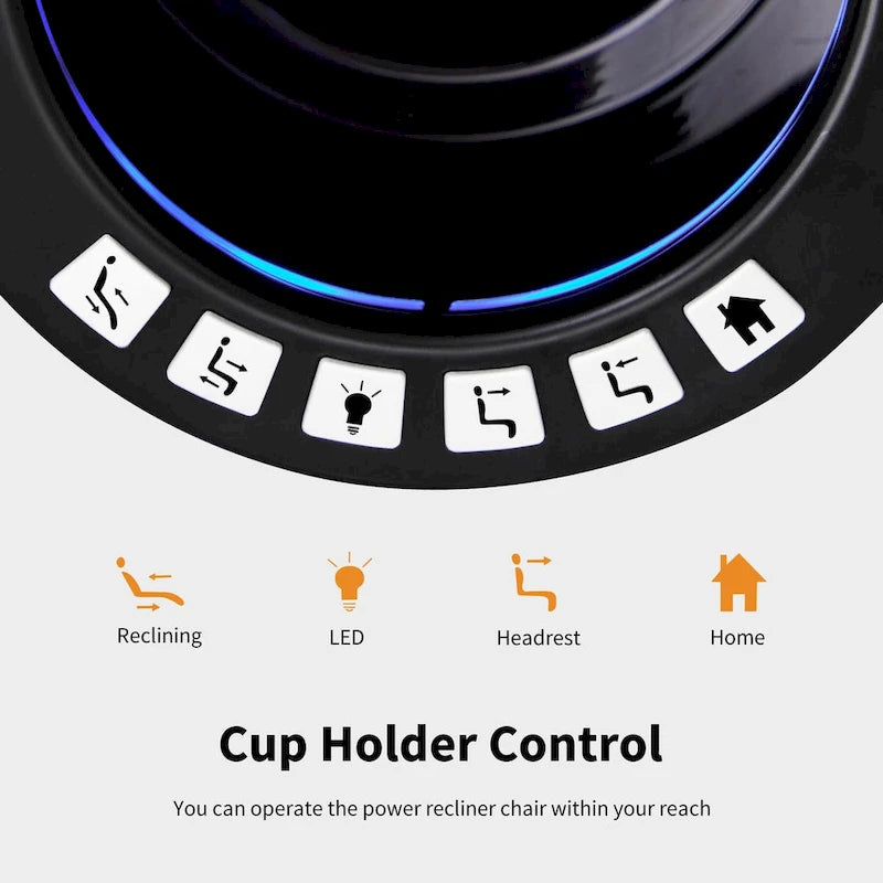 Fauteuil inclinable électrique avec appuie-tête réglable, éclairage LED et tablette pivotante