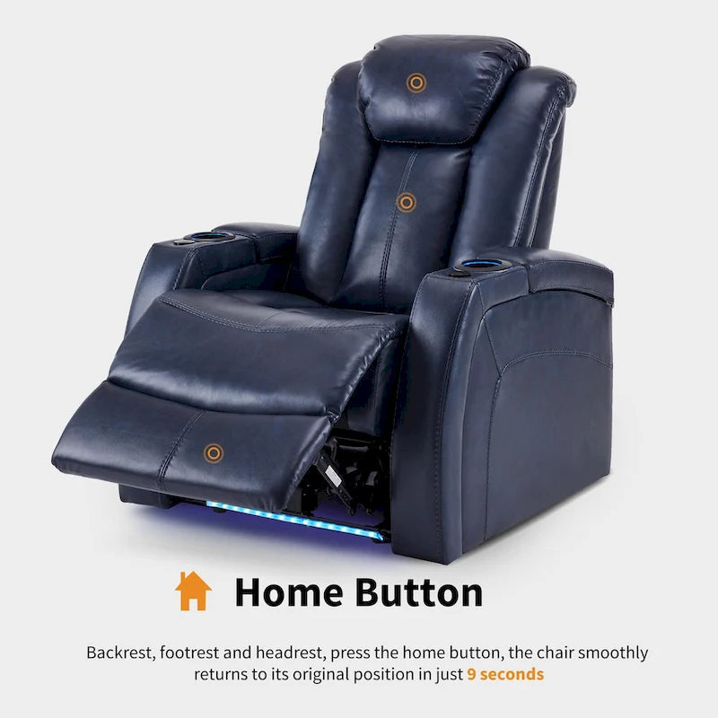Fauteuil inclinable électrique avec appuie-tête réglable, éclairage LED et tablette pivotante