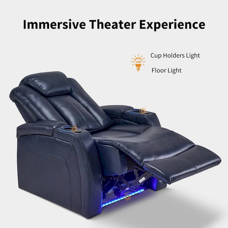 Fauteuil inclinable électrique avec appuie-tête réglable, éclairage LED et tablette pivotante