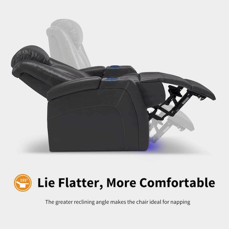 Fauteuil inclinable électrique avec appuie-tête réglable, éclairage LED et tablette pivotante