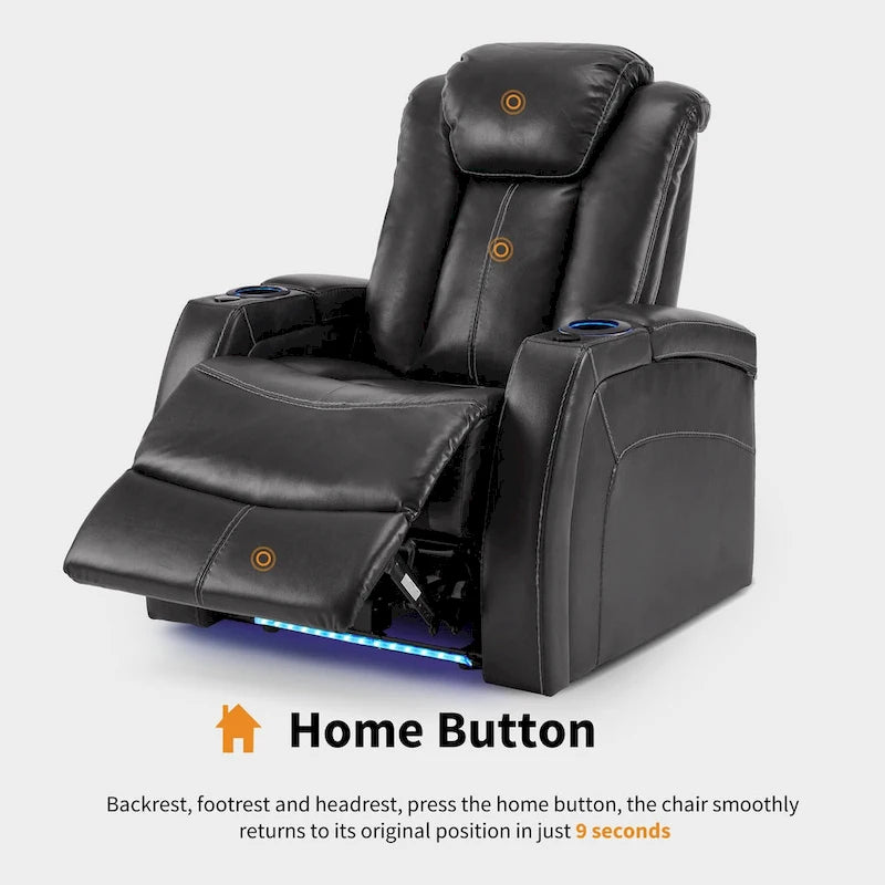 Fauteuil inclinable électrique avec appuie-tête réglable, éclairage LED et tablette pivotante