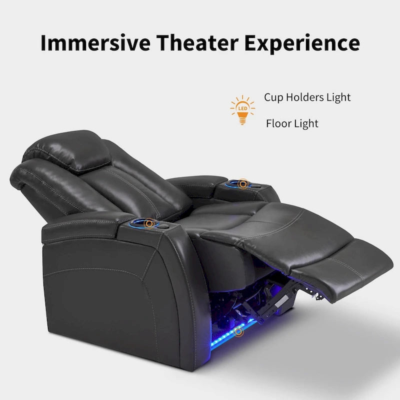 Fauteuil inclinable électrique avec appuie-tête réglable, éclairage LED et tablette pivotante