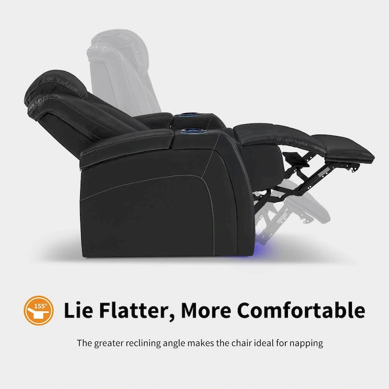 Fauteuil inclinable électrique avec appuie-tête réglable, éclairage LED et tablette pivotante