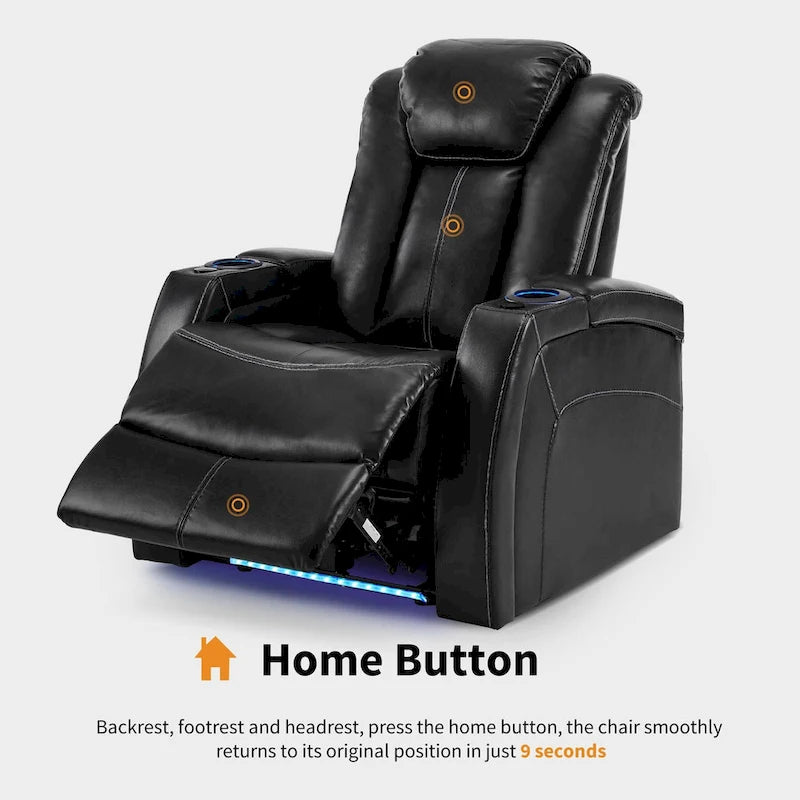 Fauteuil inclinable électrique avec appuie-tête réglable, éclairage LED et tablette pivotante