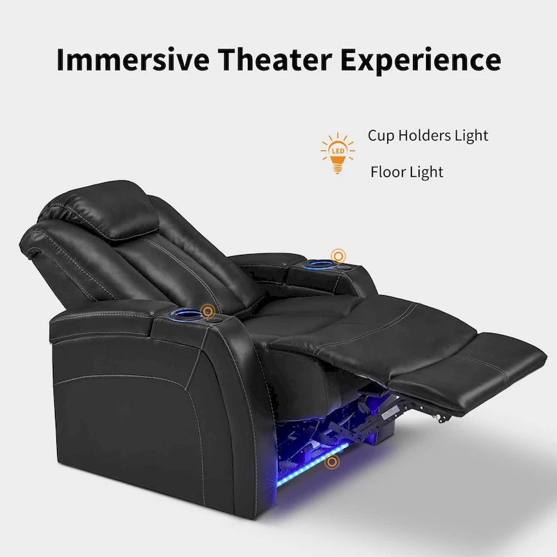 Fauteuil inclinable électrique avec appuie-tête réglable, éclairage LED et tablette pivotante