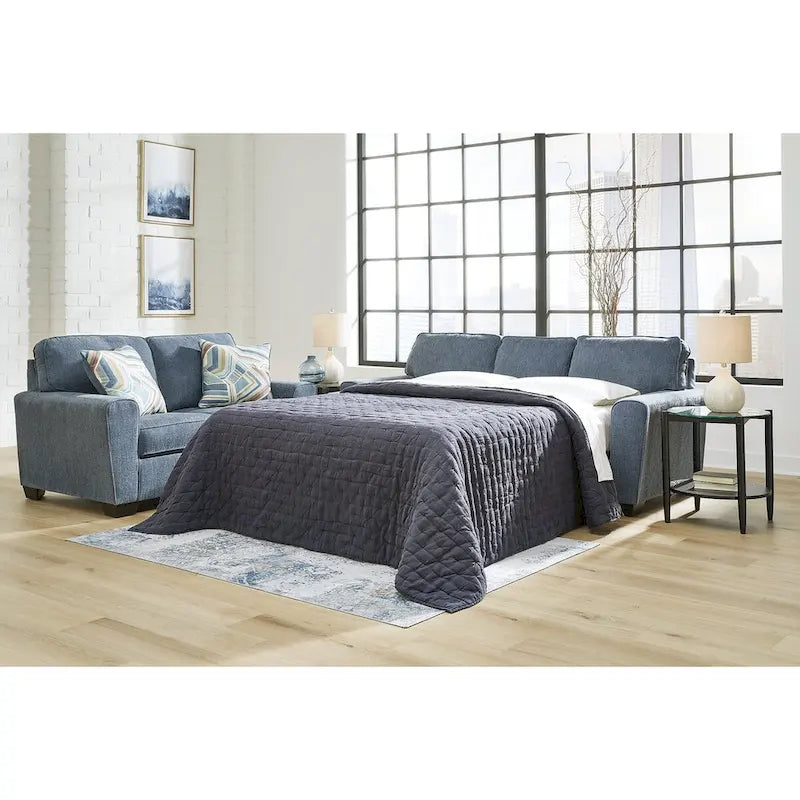Canapé-lit Queen Size en tissu chiné avec matelas en mousse à mémoire de forme intégré