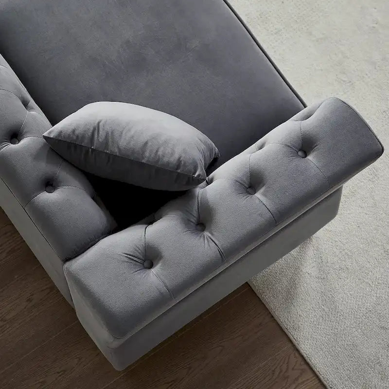 Causeuse Chesterfield en velours avec capitonnage, garniture cloutée et coussins à ressorts