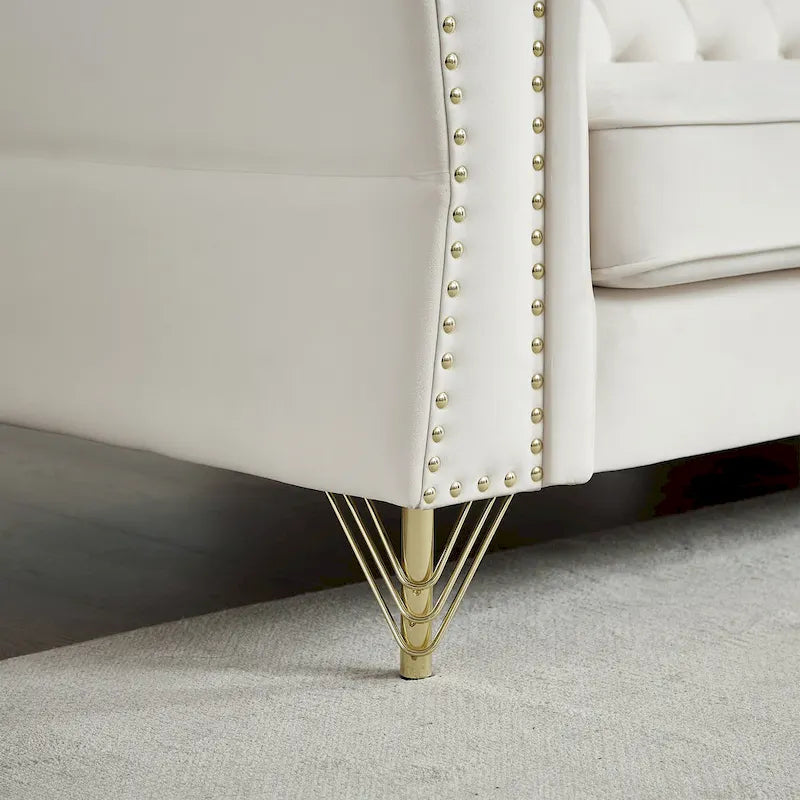 Causeuse Chesterfield en velours avec capitonnage, garniture cloutée et coussins à ressorts