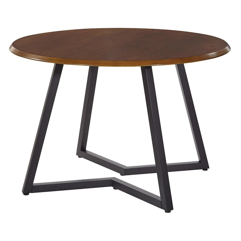 Table à manger ronde Mid-Century Modern avec base en croix en métal noir mat