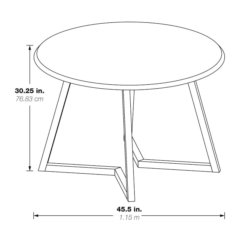 Table à manger ronde Mid-Century Modern avec base en croix en métal noir mat