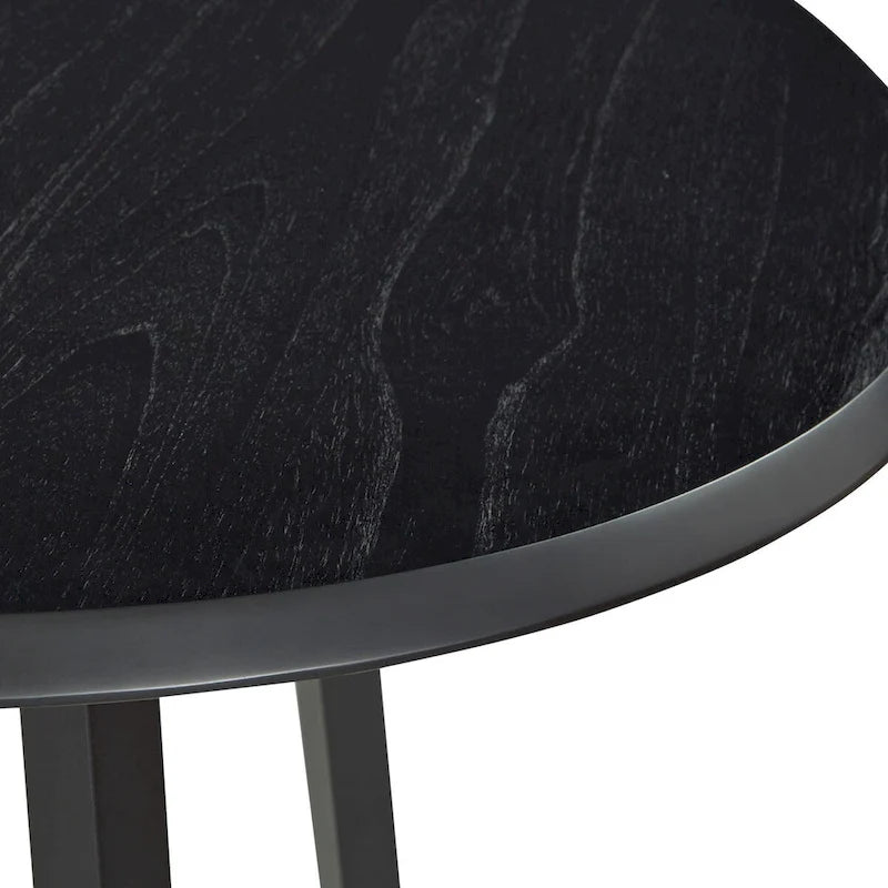 Table à manger ronde Mid-Century Modern avec base en croix en métal noir mat