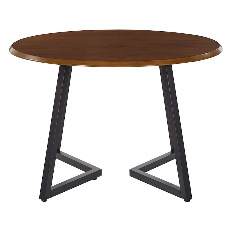 Table à manger ronde Mid-Century Modern avec base en croix en métal noir mat
