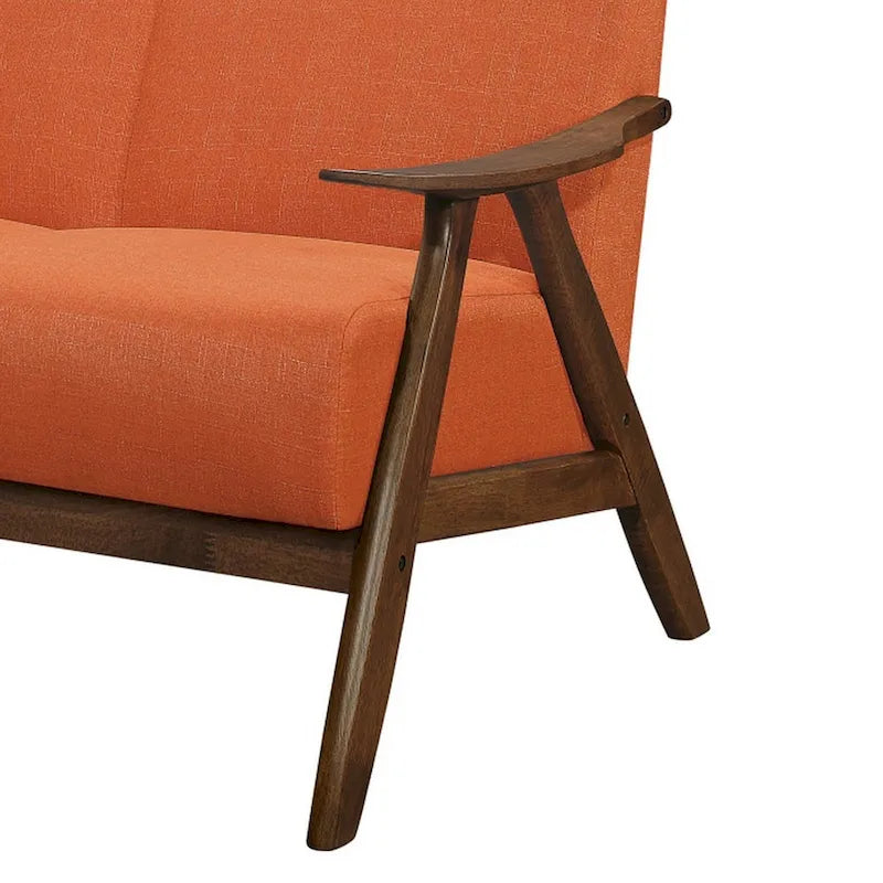 Causeuse de transition avec revêtement en polyester texturé et cadre en bois d'hévéa biseauté