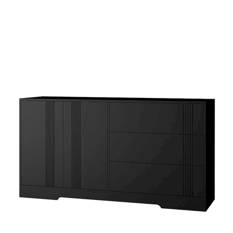 Buffet multifonctionnel avec 3 tiroirs, rangement à double porte et étagères réglables