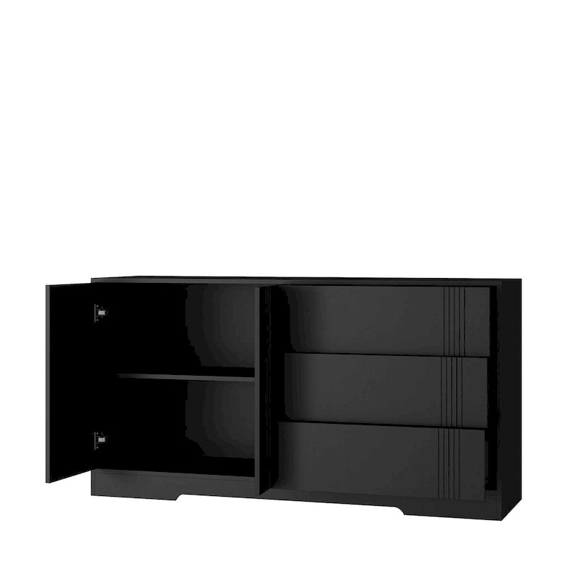 Buffet multifonctionnel avec 3 tiroirs, rangement à double porte et étagères réglables