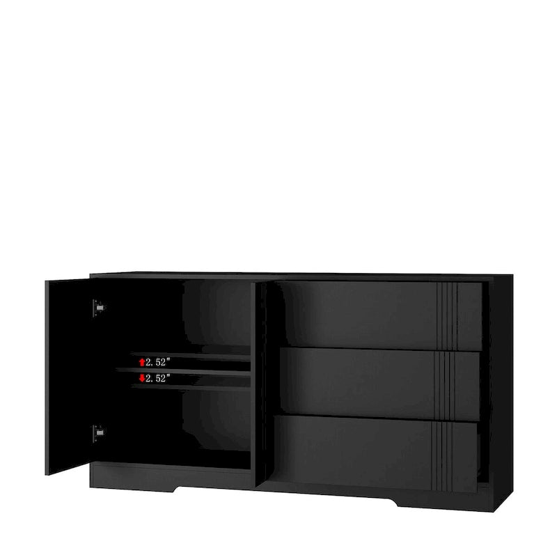 Buffet multifonctionnel avec 3 tiroirs, rangement à double porte et étagères réglables