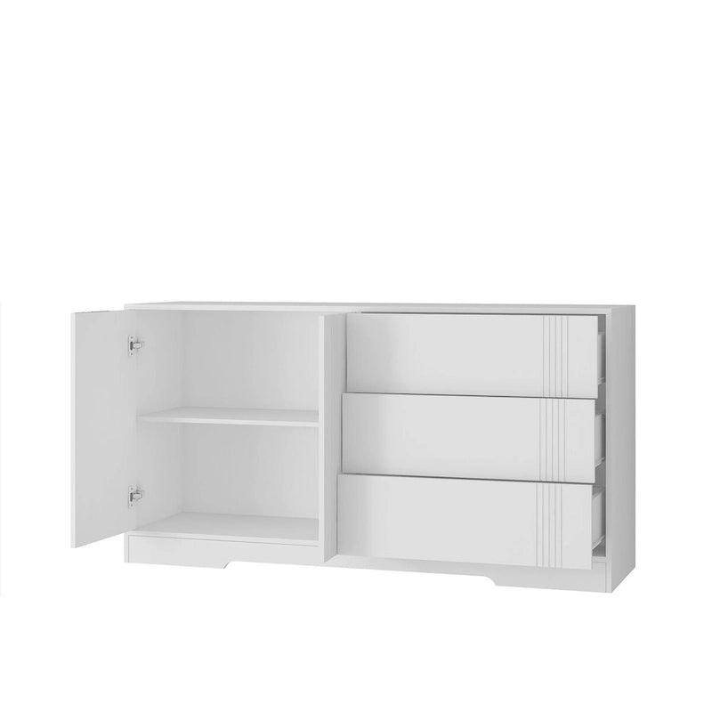 Buffet multifonctionnel avec 3 tiroirs, rangement à double porte et étagères réglables