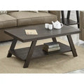 Table basse rectangulaire moderne et large avec pieds évasés et étagère de rangement inférieure