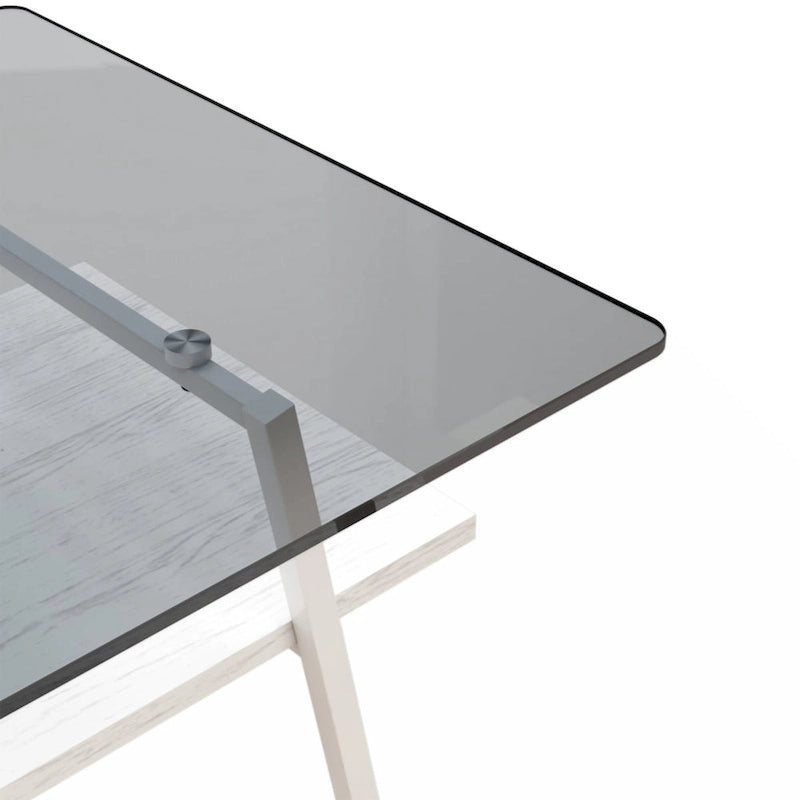 Table basse rectangulaire en verre trempé avec pieds en métal et étagère inférieure en MDF