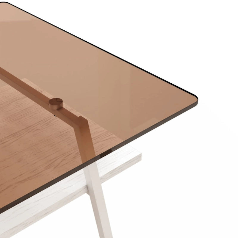Table basse rectangulaire en verre trempé avec pieds en métal et étagère inférieure en MDF
