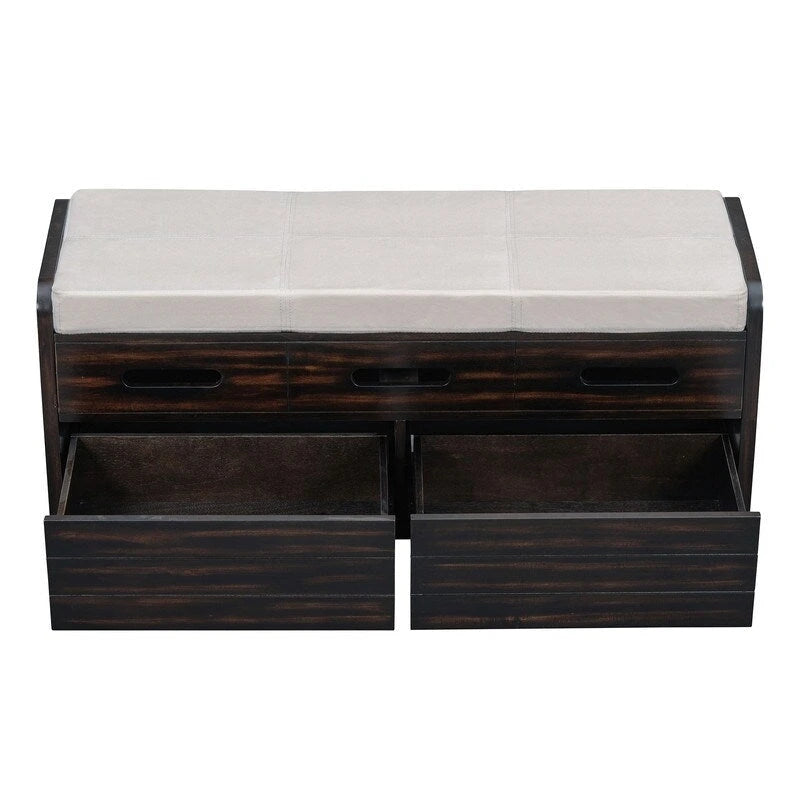 Banc de rangement rustique avec 2 tiroirs coulissants et coussin amovible