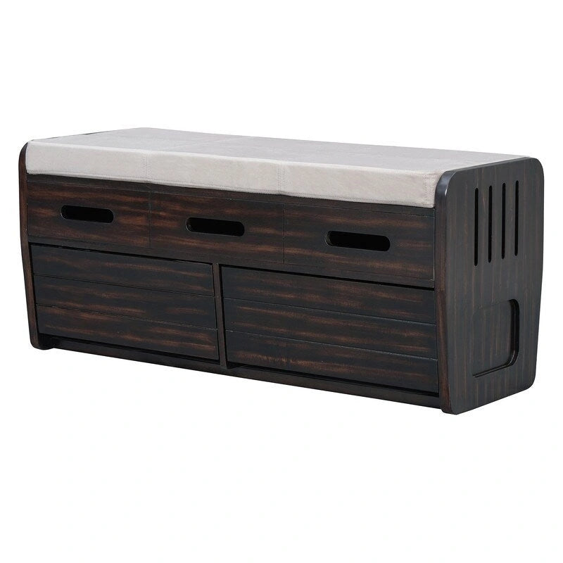 Banc de rangement rustique avec 2 tiroirs coulissants et coussin amovible