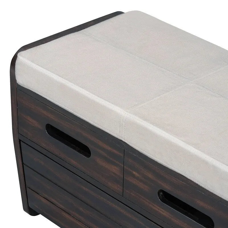 Banc de rangement rustique avec 2 tiroirs coulissants et coussin amovible