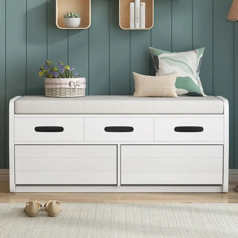 Banc de rangement rustique avec 2 tiroirs coulissants et coussin amovible