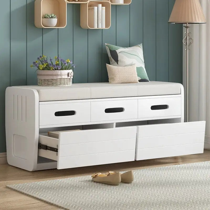 Banc de rangement rustique avec 2 tiroirs coulissants et coussin amovible