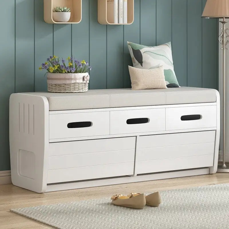 Banc de rangement rustique avec 2 tiroirs coulissants et coussin amovible