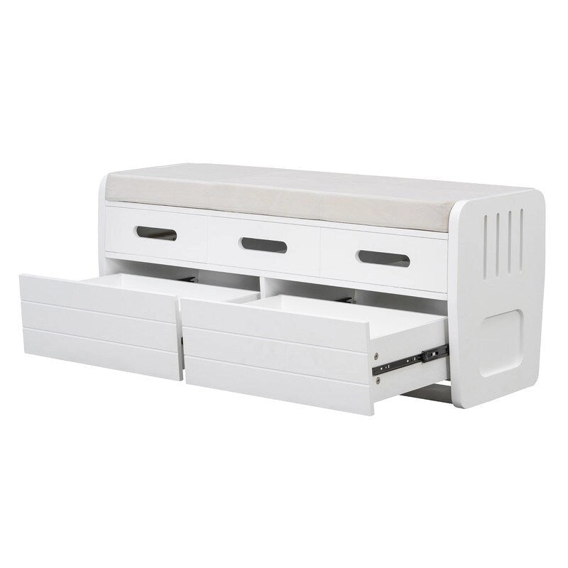 Banc de rangement rustique avec 2 tiroirs coulissants et coussin amovible