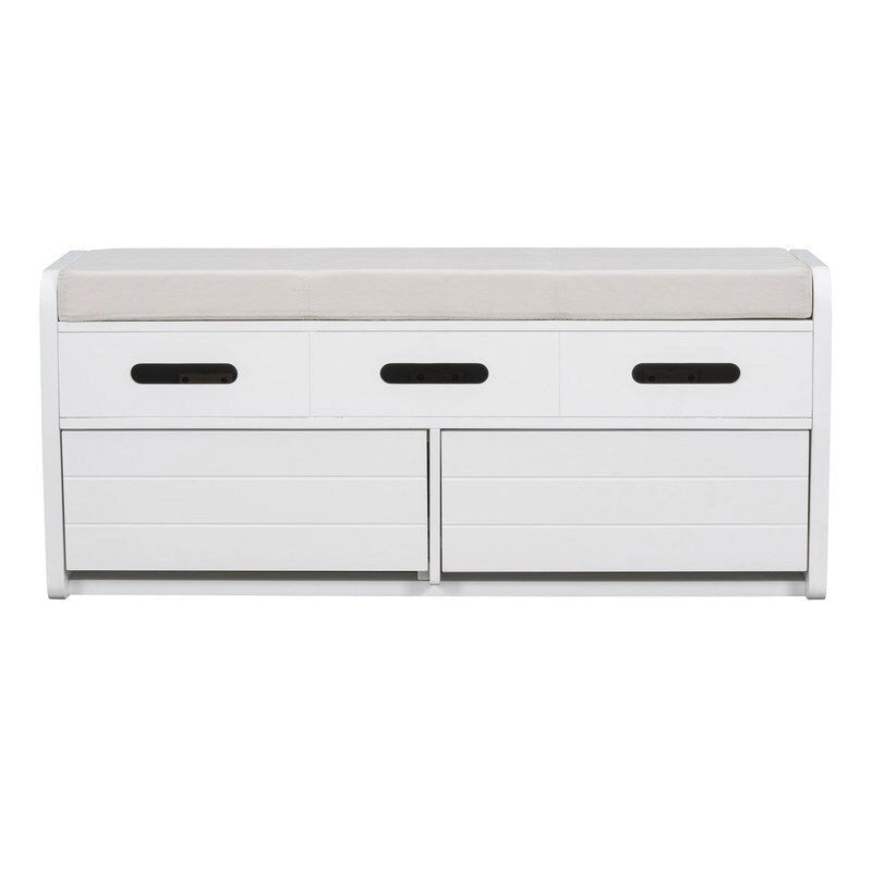 Banc de rangement rustique avec 2 tiroirs coulissants et coussin amovible