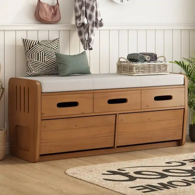 Banc de rangement rustique avec 2 tiroirs coulissants et coussin amovible