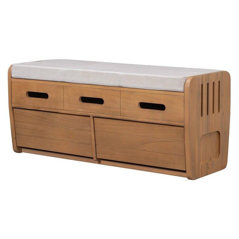 Banc de rangement rustique avec 2 tiroirs coulissants et coussin amovible