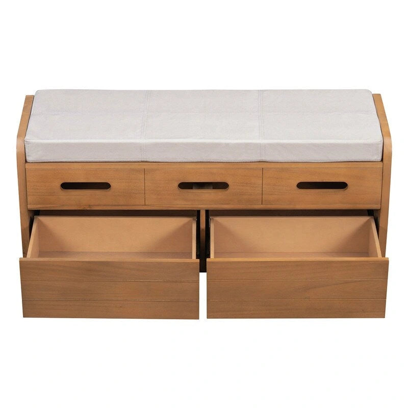 Banc de rangement rustique avec 2 tiroirs coulissants et coussin amovible