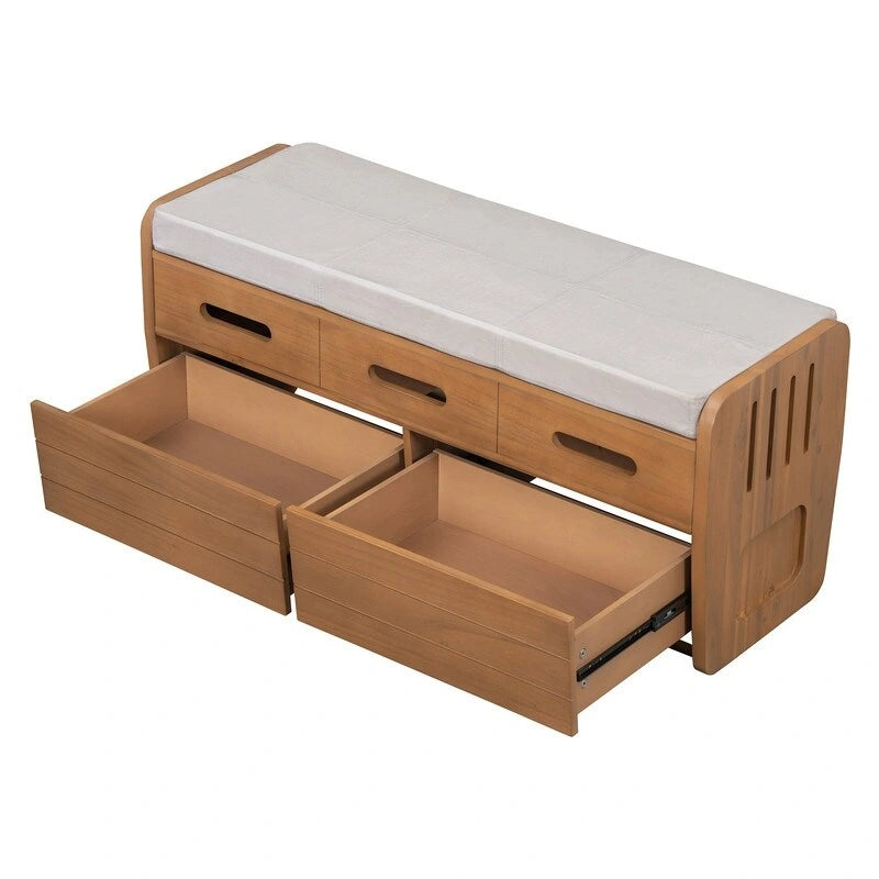 Banc de rangement rustique avec 2 tiroirs coulissants et coussin amovible