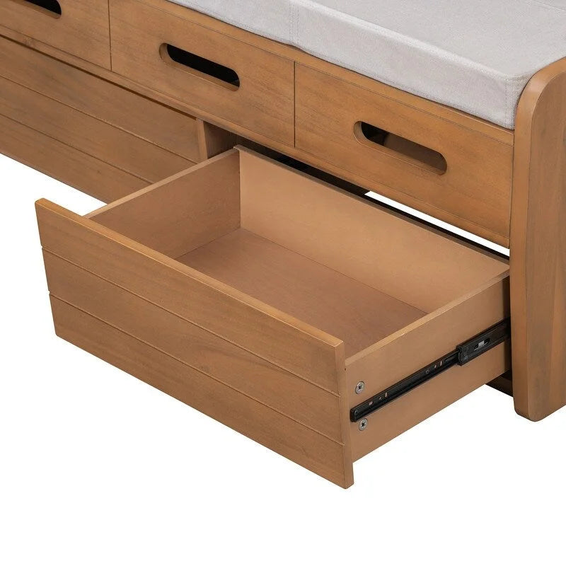 Banc de rangement rustique avec 2 tiroirs coulissants et coussin amovible