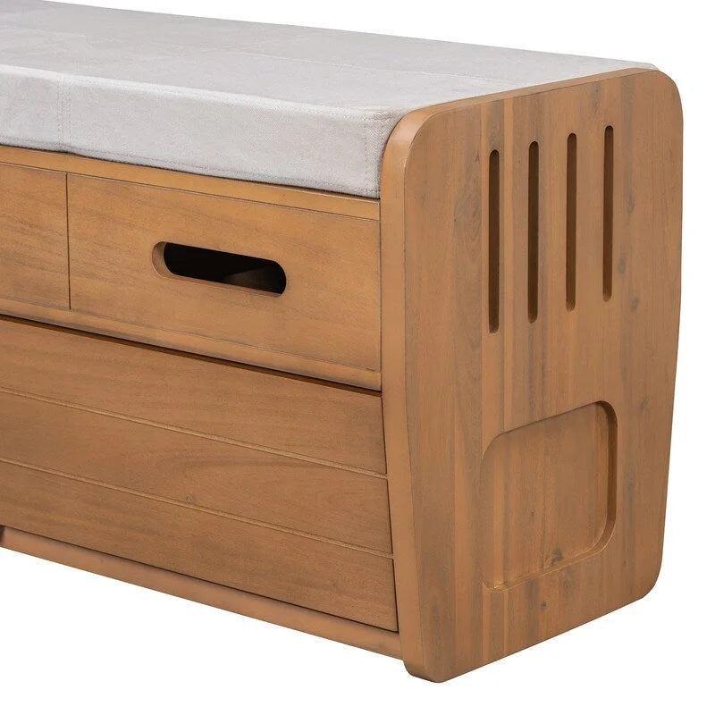 Banc de rangement rustique avec 2 tiroirs coulissants et coussin amovible